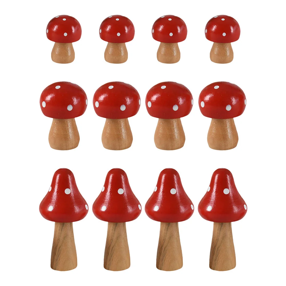 

12 Pcs Simulated Wooden Mushroom Red Ornaments Adornment Decorations Unique Garden Table Simulation