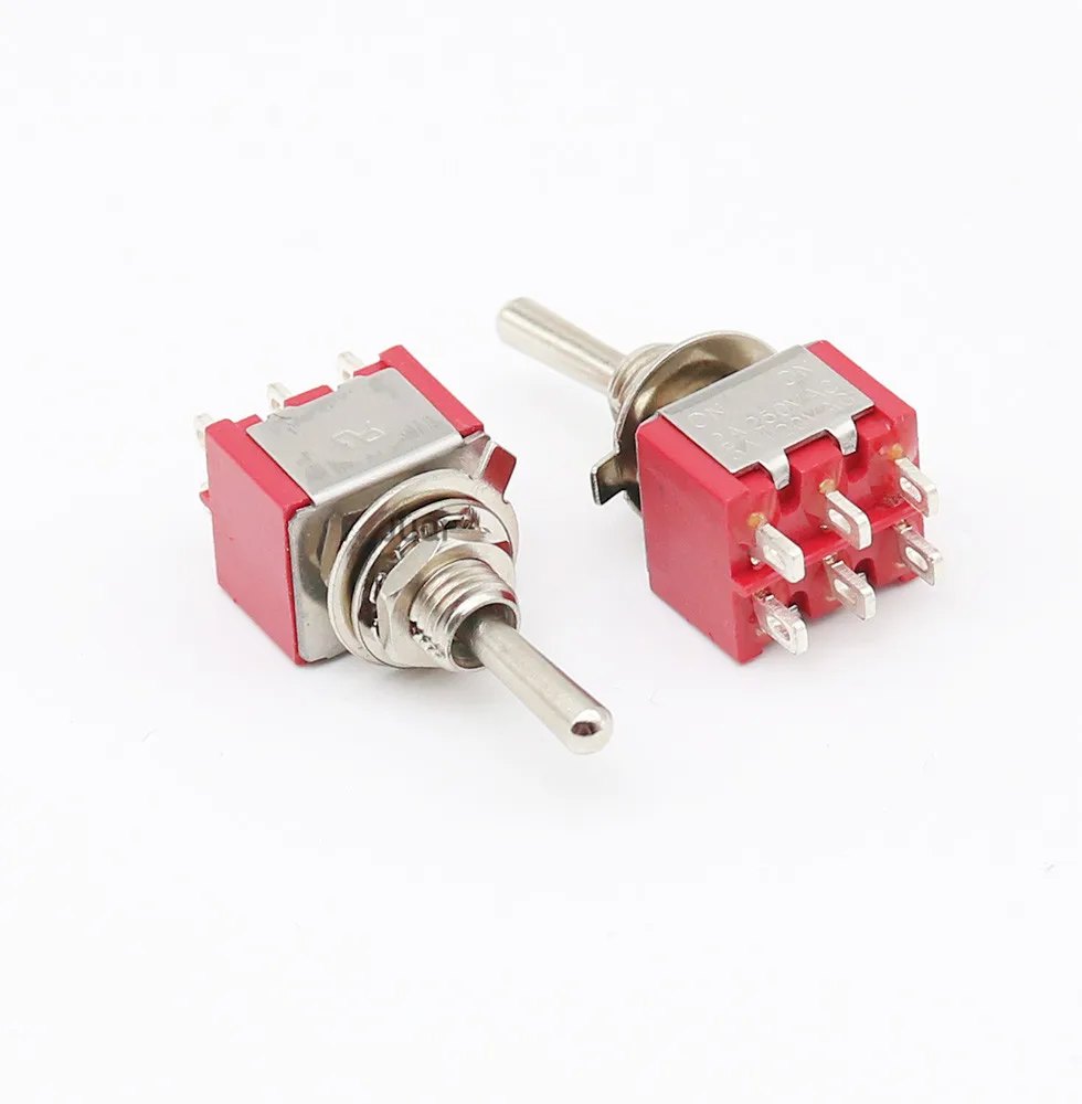 1/2PCS MTS-202 Red 6MM Toggle Switch Mini 6 PIN Switches 2 /3 Position Latching Switch MTS-203  SPDT ON-OFF -ON Waterproof Cap