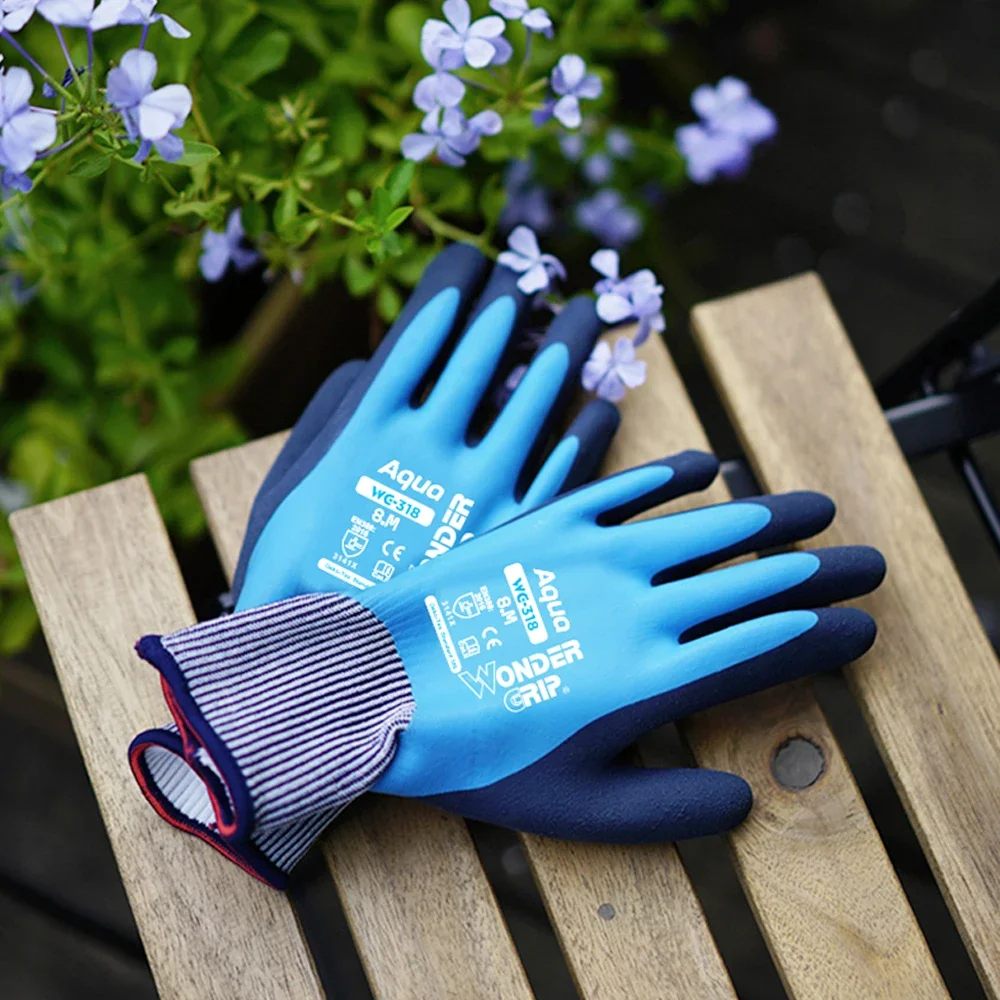 Wonder Grip  Latex Waterproof Fully Coated  Nylon Blue Work Gloves Coldproof Protection Gardening Gloves