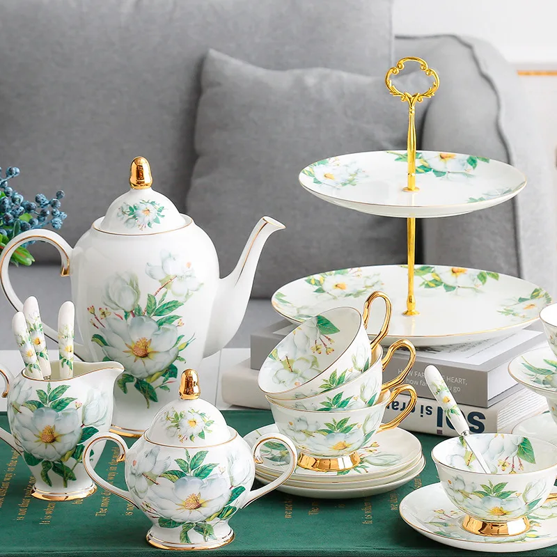 Bone china coffee set Coffee pot Coffee cup Saucer spoon Ceramic afternoon flower tea set Gift box set