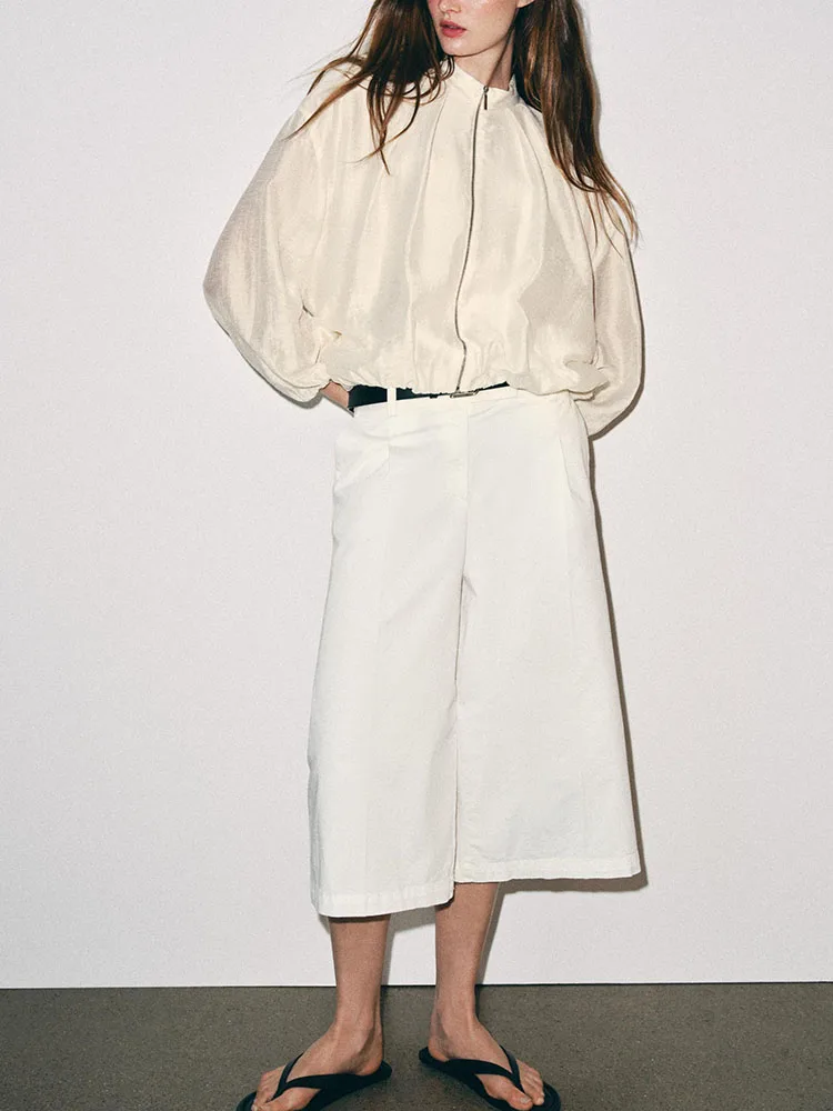 New Arrival Autumn Women's Long Sleeve Stand Collar Pleated Pilot Jacket Outerwear Fashionable Versatile Ladies' Short Coat