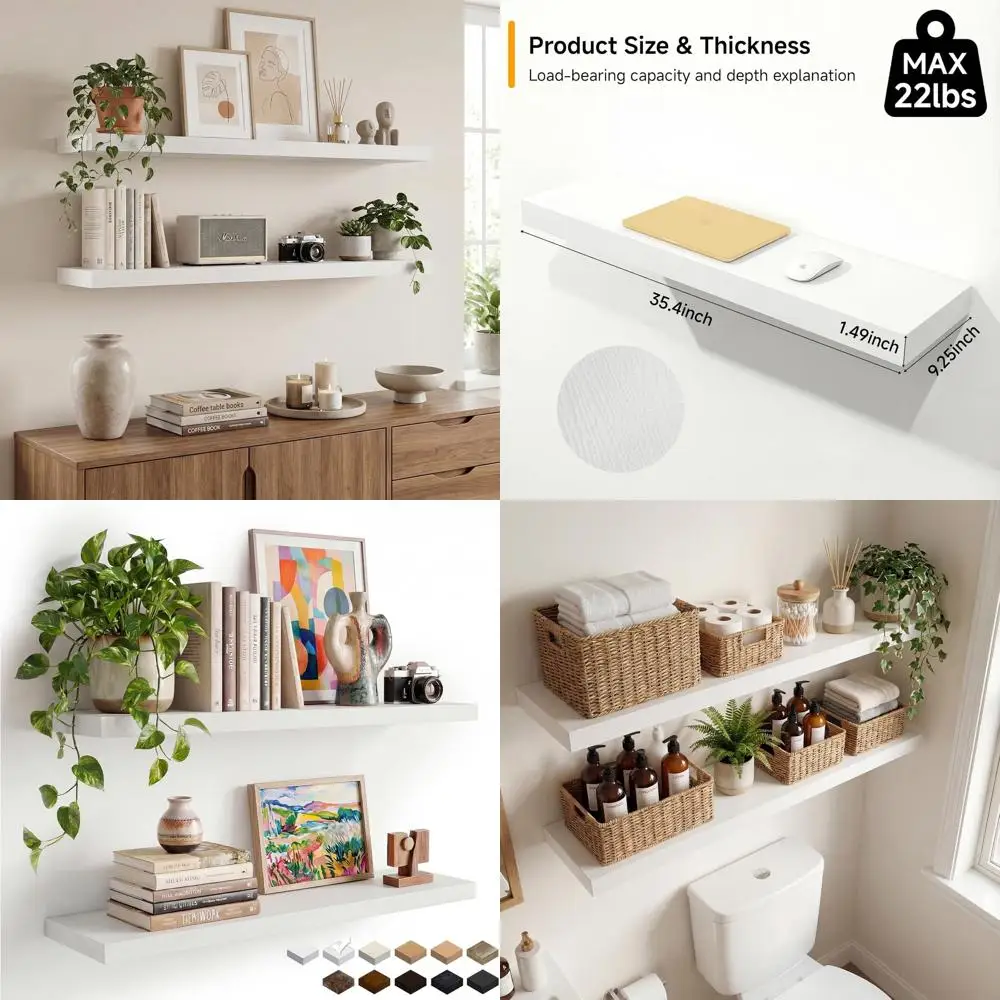 

Pair of 35.43 Wall-Mounted Floating Shelves for Display and Storage in Home Decor