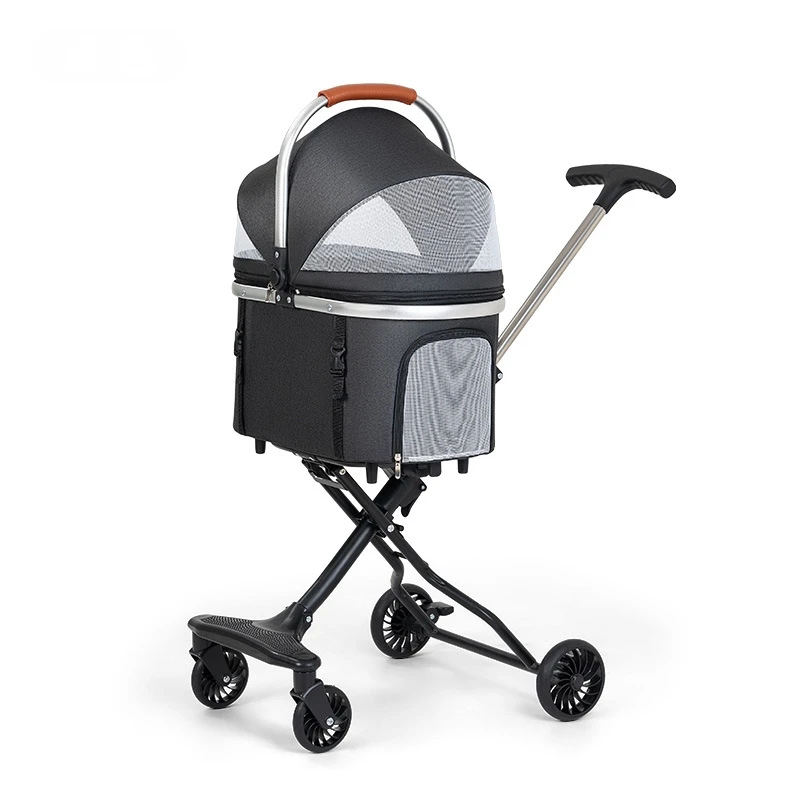 

Luxury Pet Stroller Lightweight Foldable Cat Carrier All-in-One Travel Pushcart with Canopy Breathable Design for Dog Seats