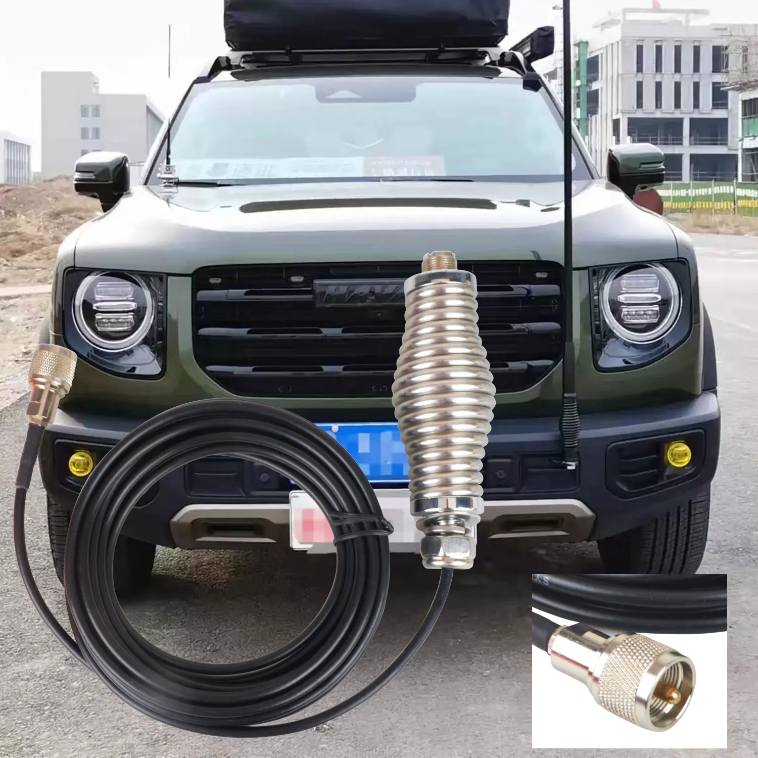 Antenna mount Mobile Car radio Stainless Steel Spring Mount with 5m Extension Coaxial Feeder Cable PL259 UHF Connector