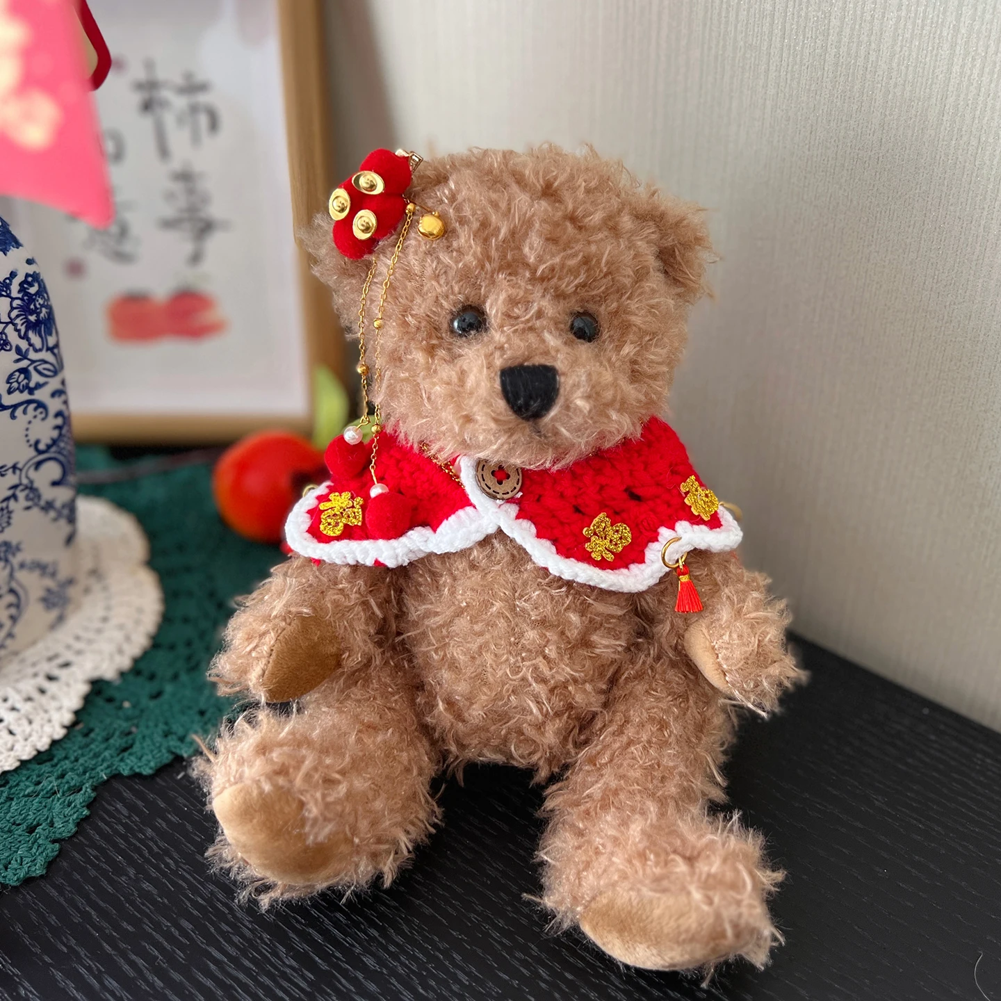 دمى الدب القطيفة مع العناصر الصينية الملابس لعب الدمى هدايا عيد الميلاد للأطفال دمية دب مع ملابس الحياكة اليدوية