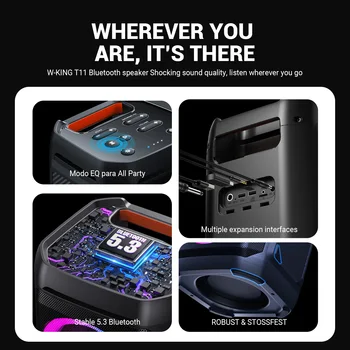 W-KING T11 Bluetooth Speakers,100W RMS, IPX6 Waterproof, BT 5.3 Portable Party Boombox Wireless Deep Bass/115dB Loud Massive Sound 6