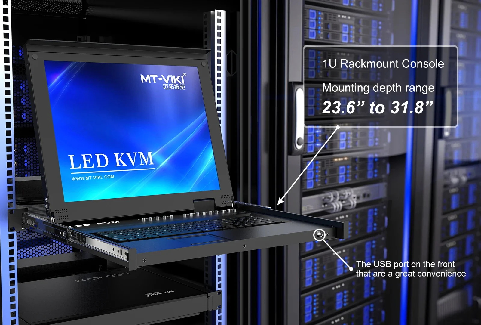 17-calowa konsola LCD KVM 8-portowa VGA, MT-VIKI 8x1 Szuflada konsoli KVM do stojaka 1U + 8 kabli, przełącznik LCD KVM