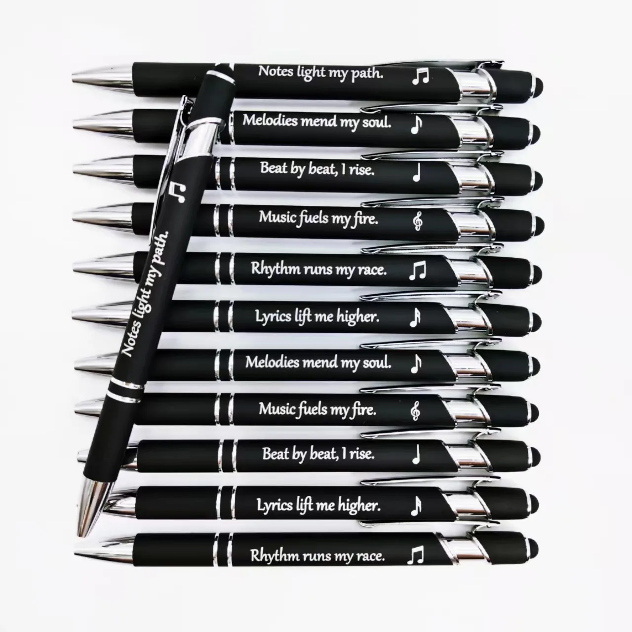 5pcs/10pcs Love Music Metal Engraving Pen Music Phrase Ball Pen Touchable Touch Screen Metal Engraving Writing Pen