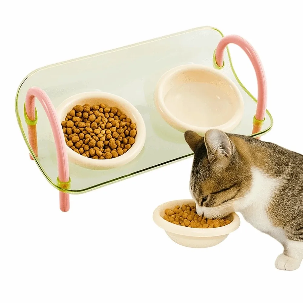 

Double Bowls Pet High Footed Bowl Anti-flip Adjustable Height Cat Food Water Bowl Anti-vomiting Stable Pet Food Dispenser