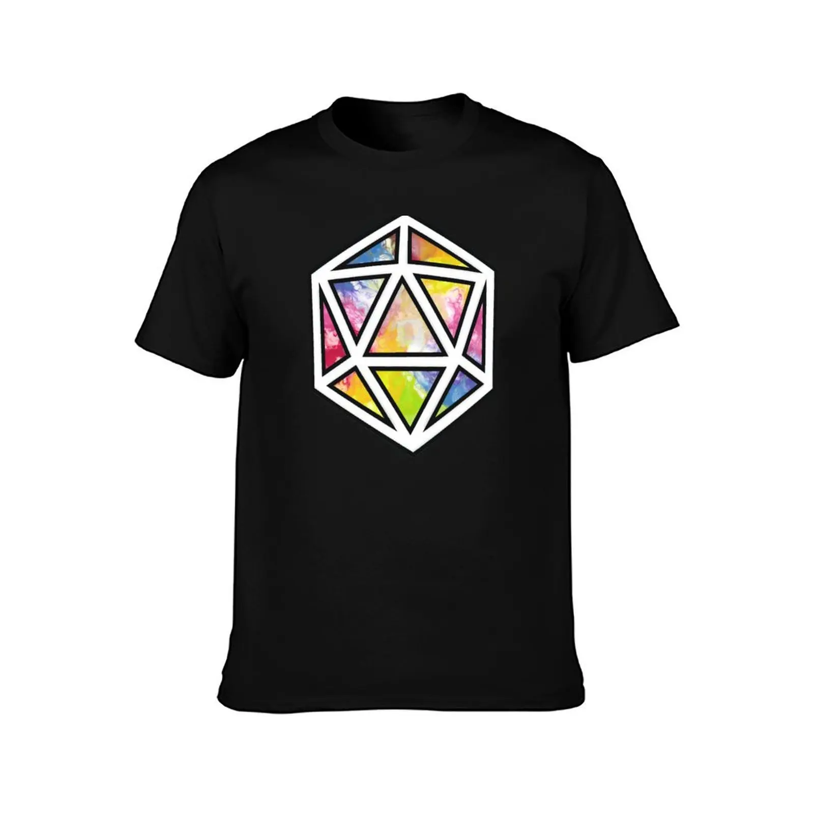 D20 Rainbow Splash - Acrylic Pour T-Shirt Casual All Match Tee Shirt for Men
