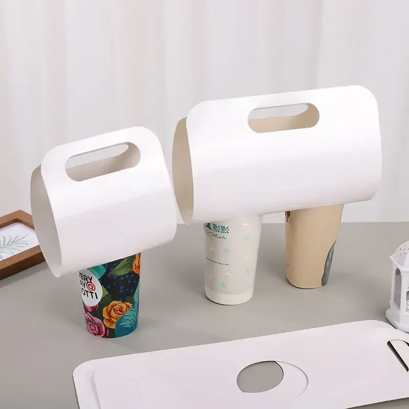 

50pcs Handle Cup Holder Paper Jam Disposable White Single Double Cup Coffee Beverage Takeout Portable Packing Paper Tray