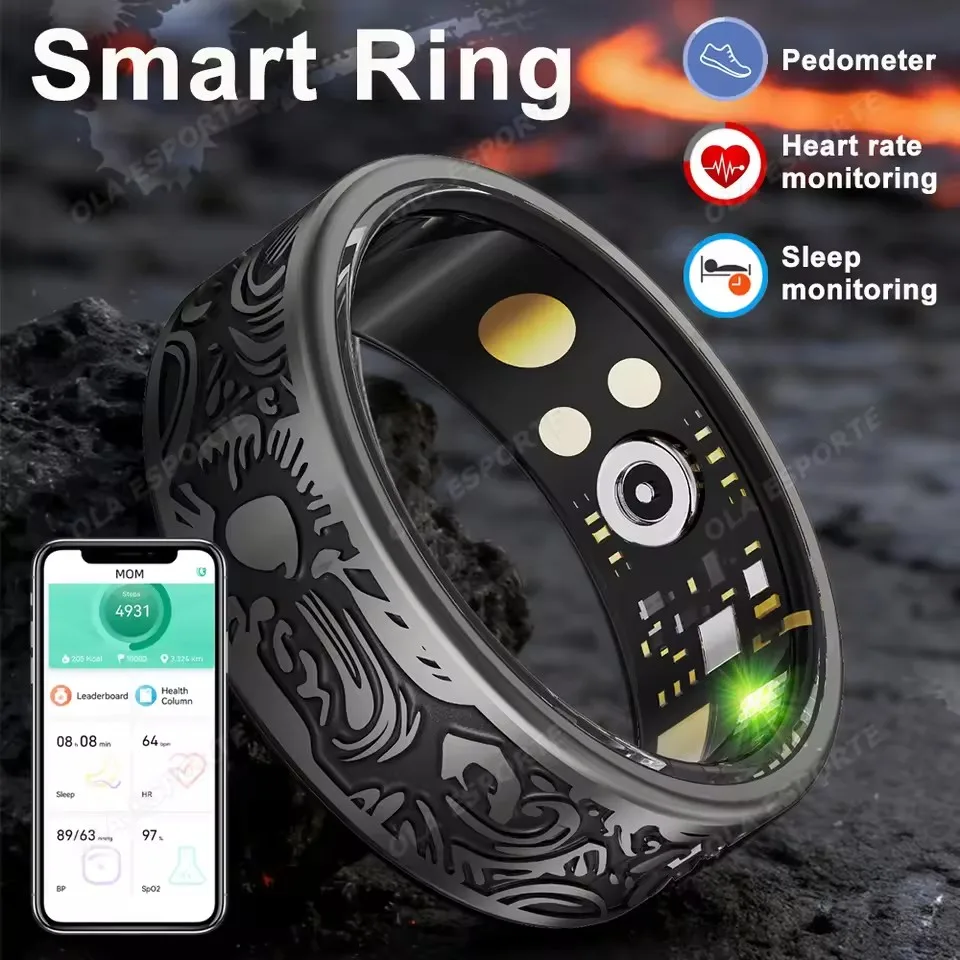 Retro Smart Ring 5ATM Waterproof Sleep Health Monitoring Fitness Pedometer Multiple Sports Modes Low Power Consumption Smartring