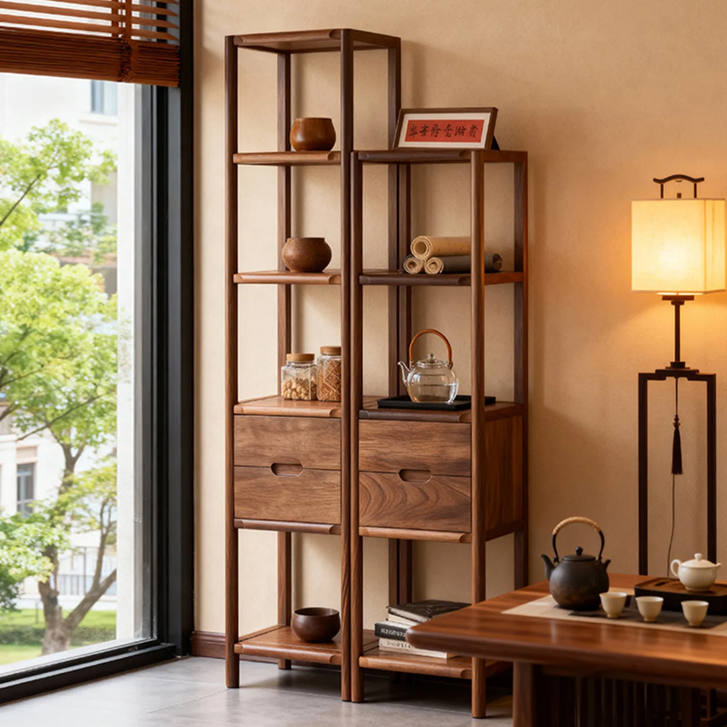 North American black walnut bogu frame Chinese tea room living room against the wall Duobao Pavilion solid wood display