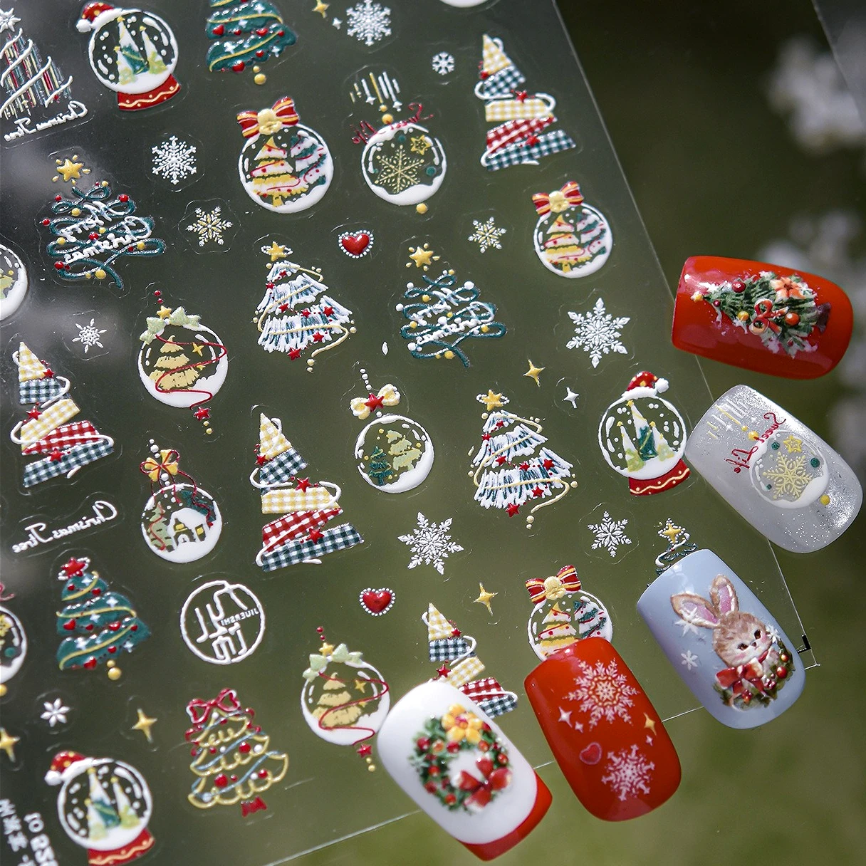 

Christmas Tree Crystal Ball Snowflakes Star Love Heart Mushroom Garland Bowknot Snowman Santa Claus DIY Nail Art Stickers Decals