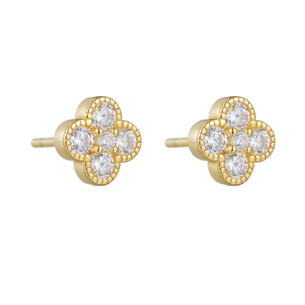 Four Leaf Clover stud earrings 925 Sterling silver 14k gold plated earrings Delicate Cubic Zirconia jewelry Fashion for Women