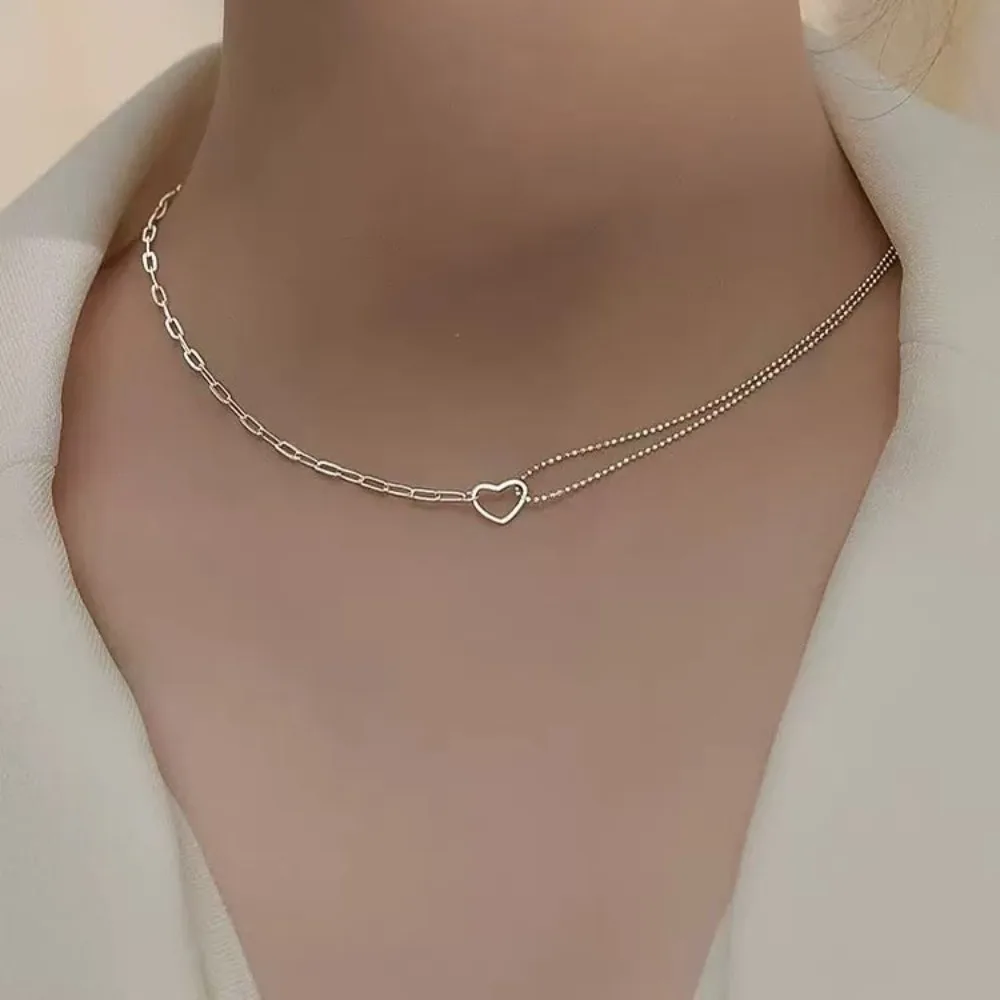 Trendy Silver Asymmetric Neck Choker Chain Heart Necklaces Women Luxury Jewelry Elegant Aesthetic Accessories collares para muje