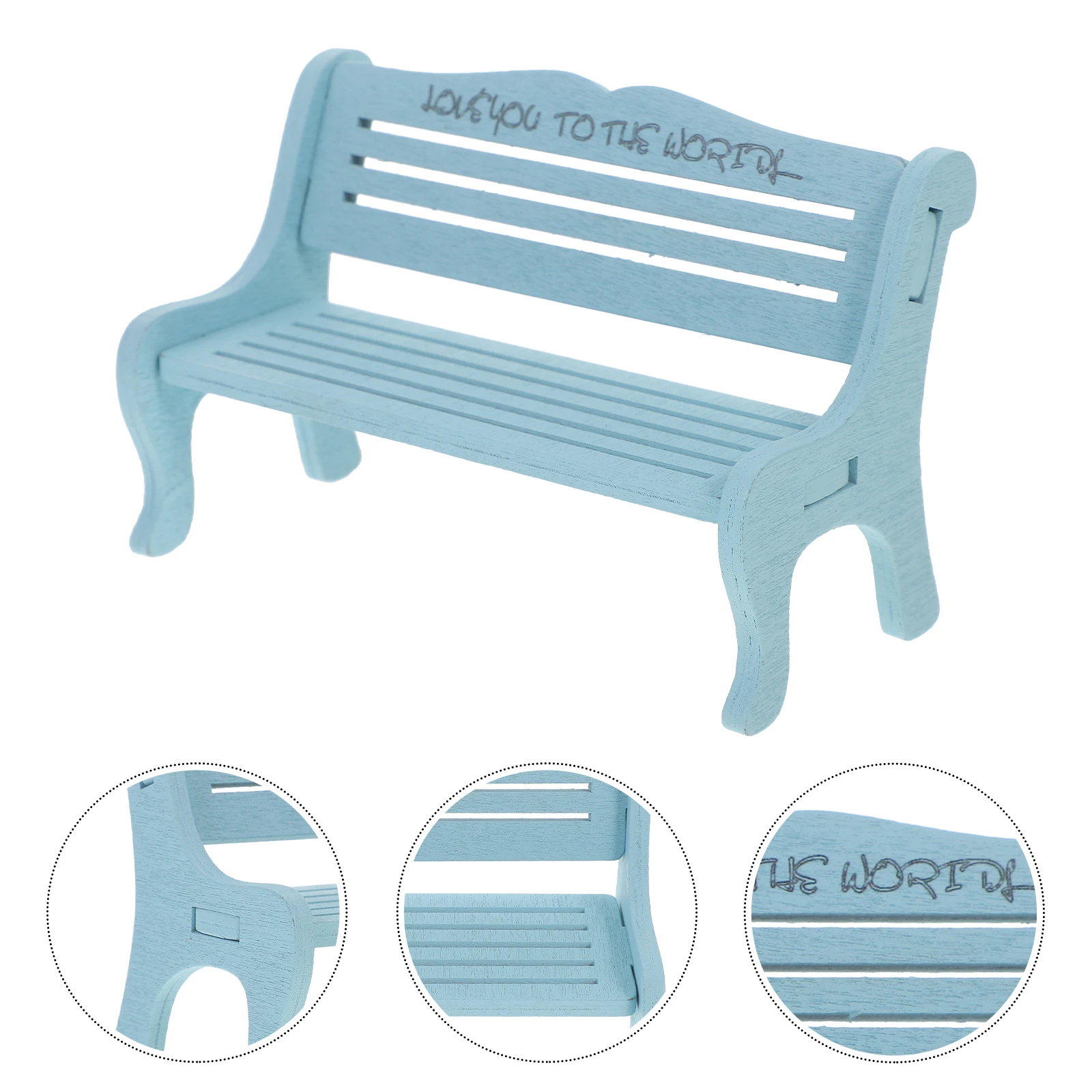 Mini banco de madera, muebles en miniatura de madera azul, accesorios para casa de muñecas, modelo decorativo para dormitorio, patio, escena de vida