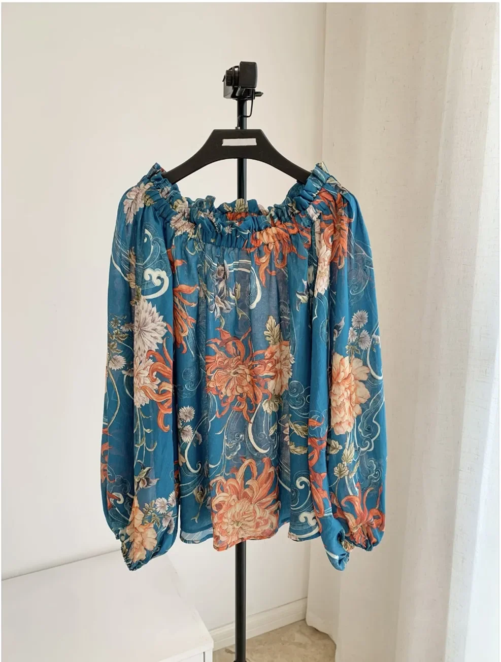 

Lotus leaf edge shirt top for women's spring and summer floral print high-quality top