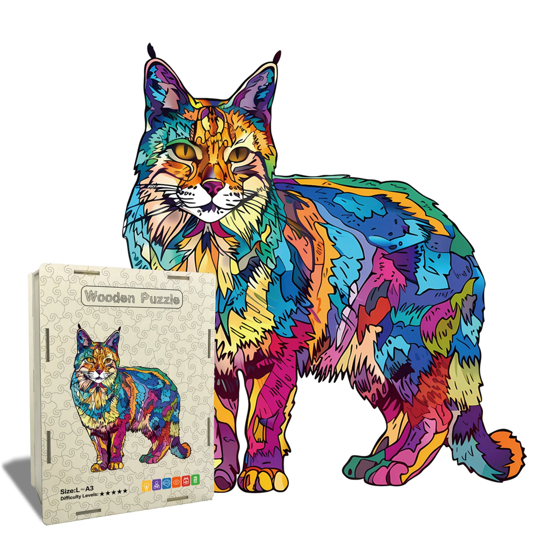 108/160 Stück hölzernes Katzenpuzzle, unregelmäßiges katzenförmiges Puzzle, stressabbauendes Spiel, Geburtstag, Weihnachtsgeschenke, lustiges Lernspielzeug