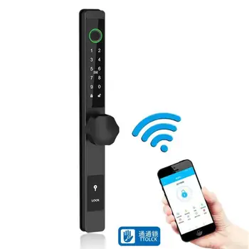 Super thin gate aluminum door smart digital fingerprint lock with keys waterproof round handle TTLock APP Super thin gate aluminum door smart digital fingerprint lock with keys waterproof round handle TTLock APP