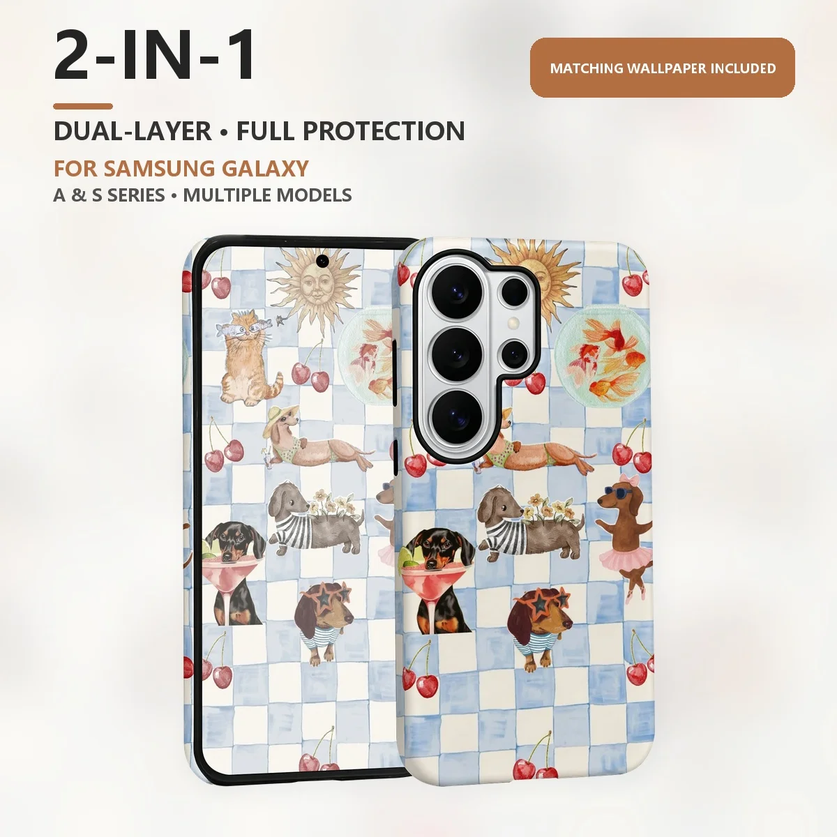 Funny Dogs Summer 2-in-1 Dual-Layer Phone Case for Samsung Galaxy S26 S25 S24 S23 S22 S21 Plus Ultra FE S20 FE A56 A17 A16 A15