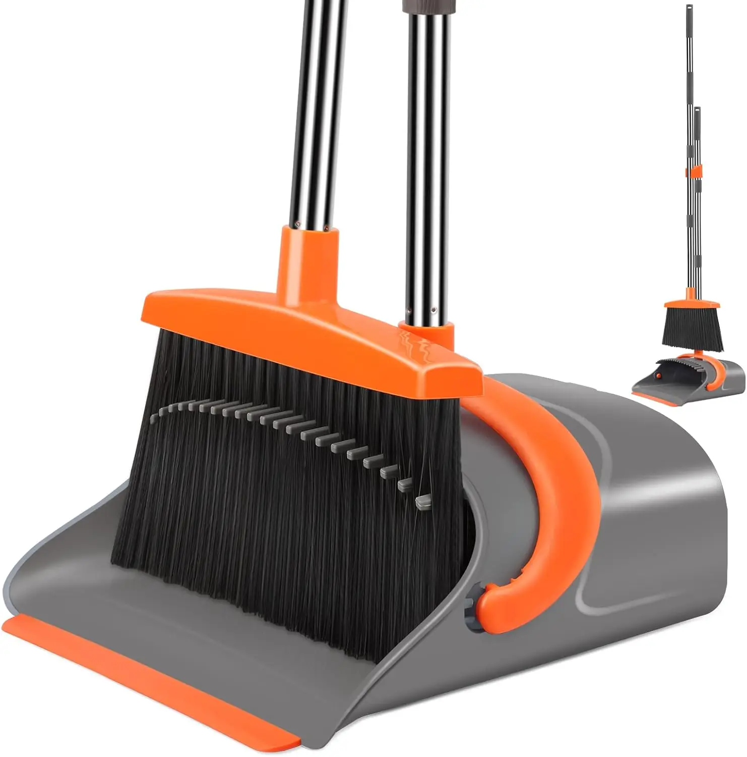 

Broom and Dustpan Set for Home, Broom and Dustpan Combo for Office, Long Handle Broom with Upright Standing Dust pan,Indoor&Outd