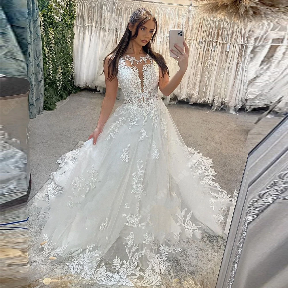 Sexy White Women Bridal Gowns Lace Printing Design Wedding Dresses 2024 Formal Sexy A-Line Sleeves Party Vestidos De Novias 2024