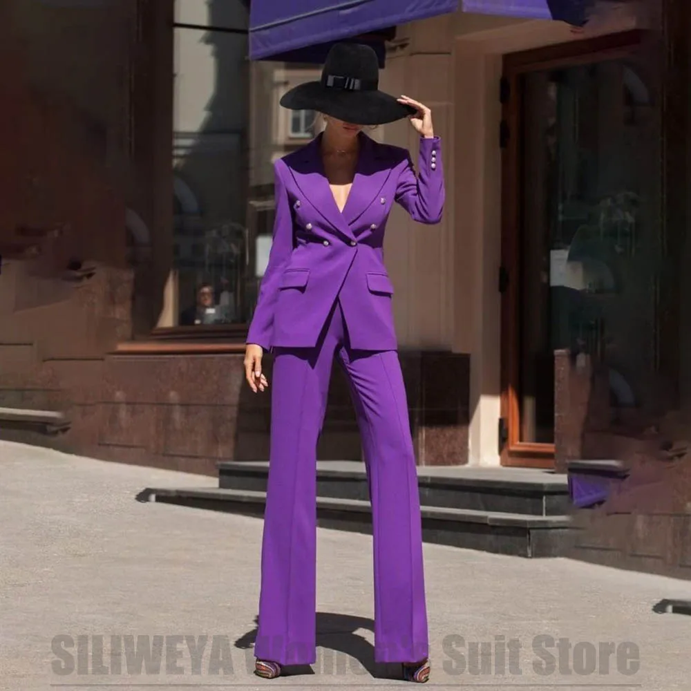 

Chic Women's Suit Fashion Double Breasted Peak Lapel Wear Slim Office Party Outfit Elegant Lady Stylish Daily Casual Suits