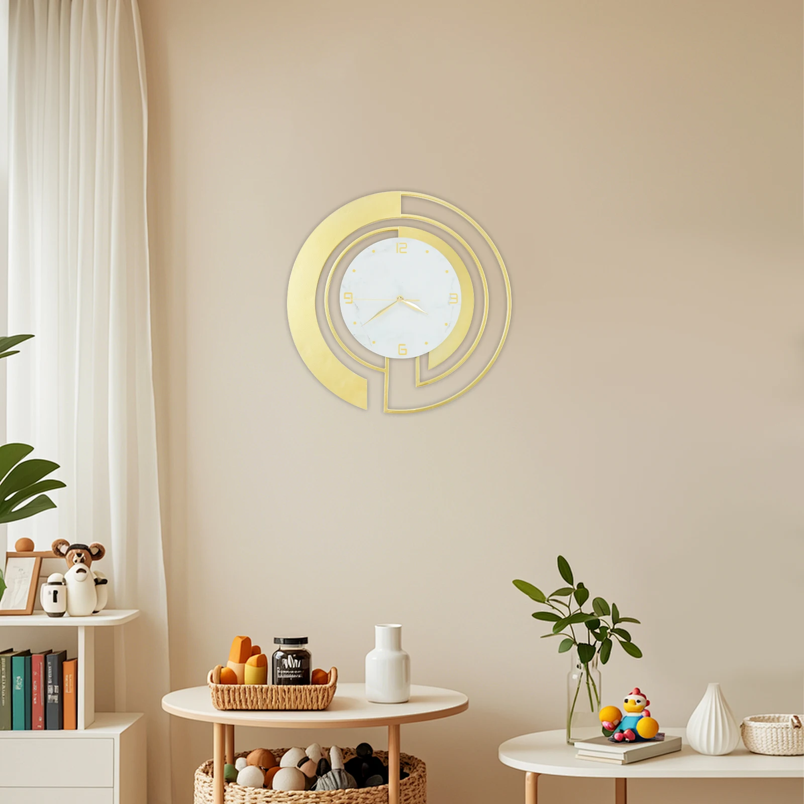 Wall Clock 45x45cm Iron Art Metal Decorative Modern Style Silent Non-Ticking Battery Operated For Office Home Decor