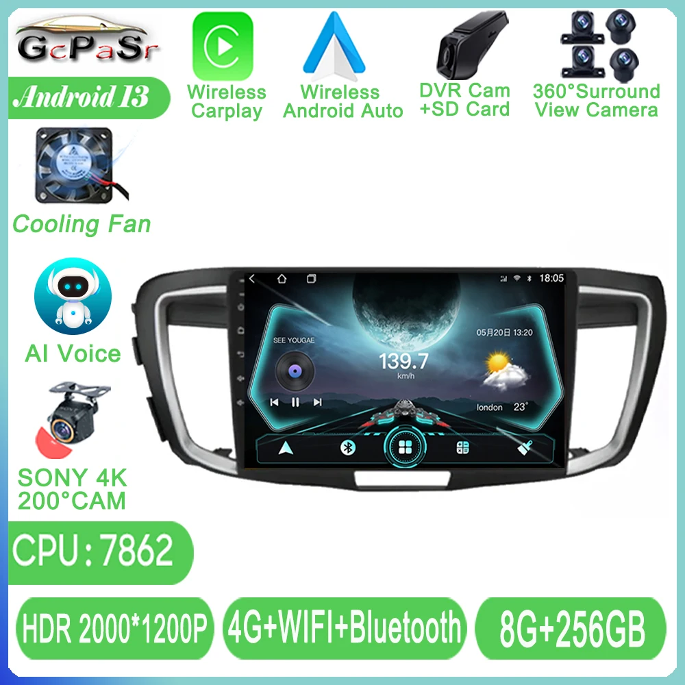 Android Auto For Honda Accord 9 2.0T 2.4T 2013-2017 Car Radio Multimedia Video Player Navigation GPS Carplay Stereo WIFI NO 2DIN