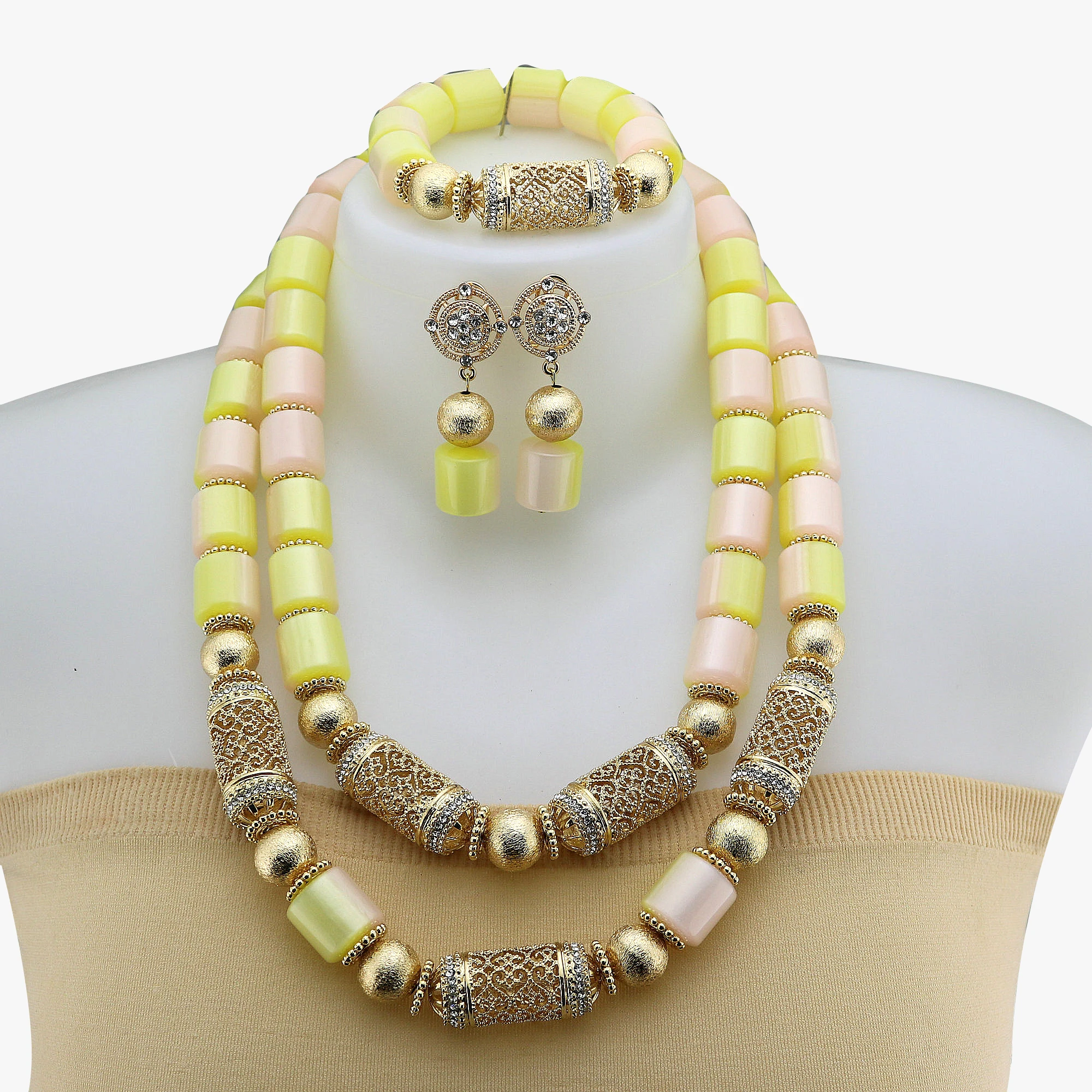 Nigeria New Wedding Couple Jewelry African Bride Marriage Necklace Resin Jewelry Set XK - 0741354