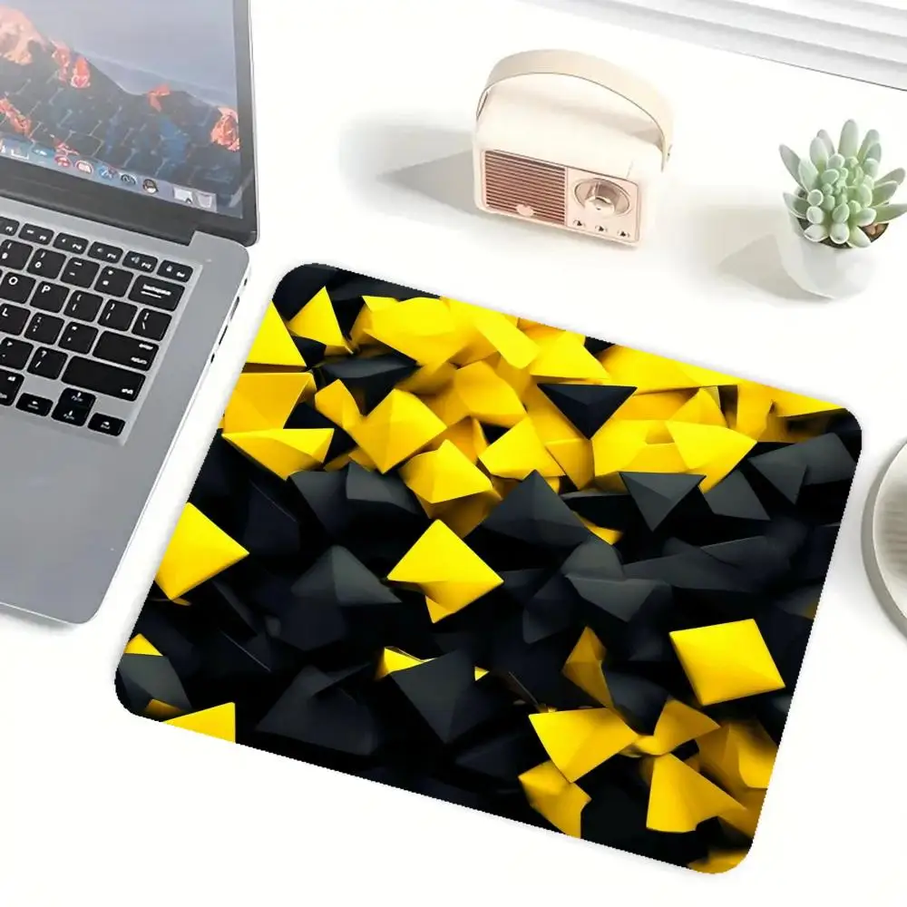 Mouse Pads Black Gold 3D Stacked Broken Polygons Stereo Triangle Geometric Shapes Playmat Learning Game Card Pad