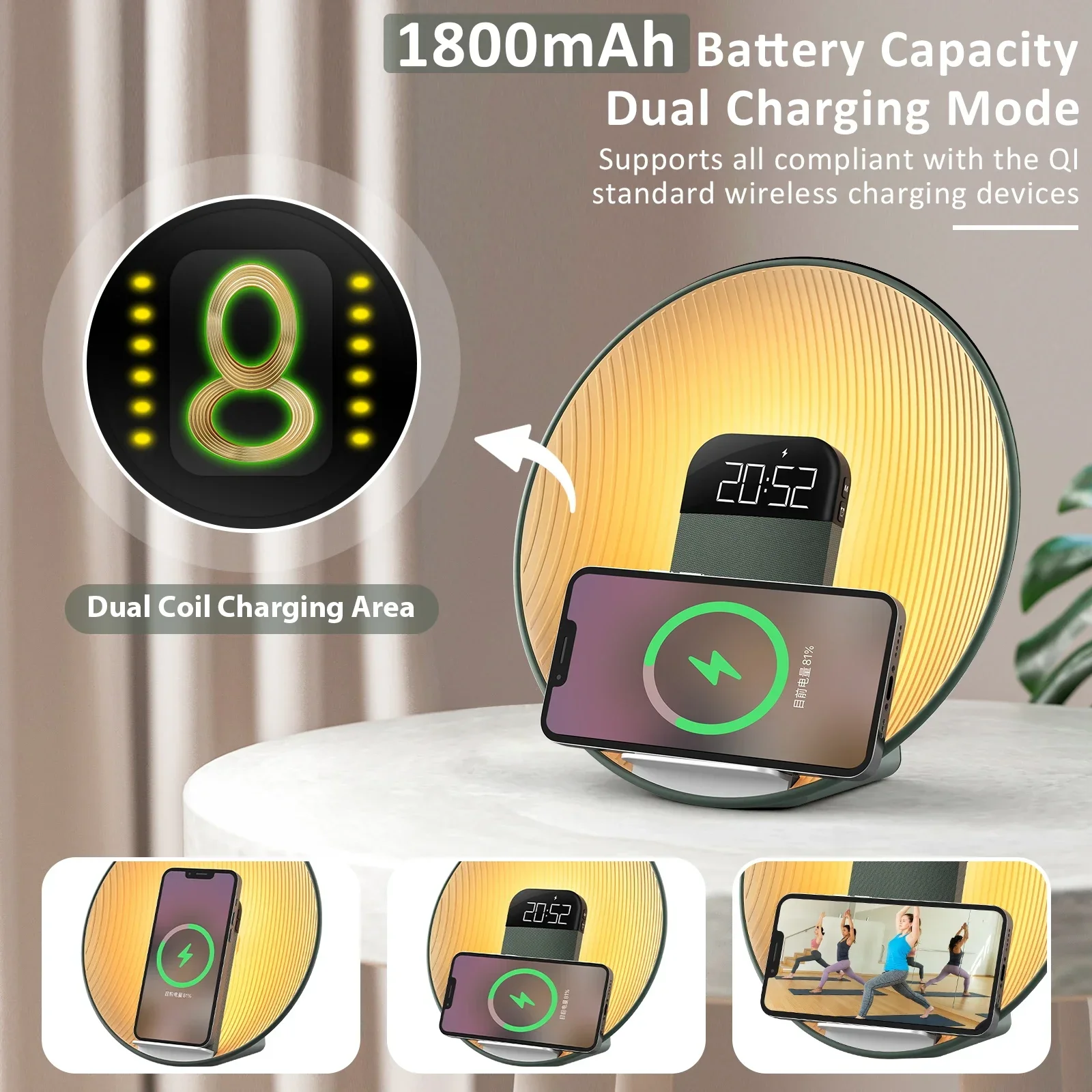 Colsur-altavoz inalámbrico con Bluetooth, dispositivo de carga inalámbrica de 15W, luz nocturna para dormitorio, Sonido Envolvente, pantalla de reloj Digital de calidad