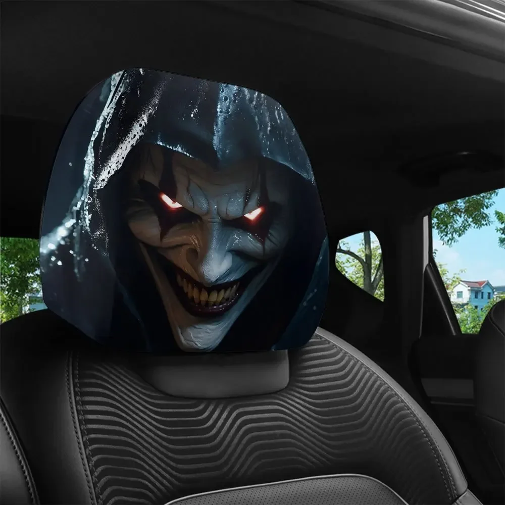 2Pcs Of Dark Clown Printed Car Headrest Covers Neck Pillow Protectors Suitable For All Seasons Designed For Easy Install