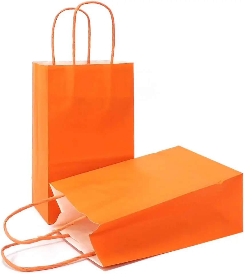 

Small Plain Natural Paper Kraft Gift Bags with Handles Orange Paper Bags for Birthday Party