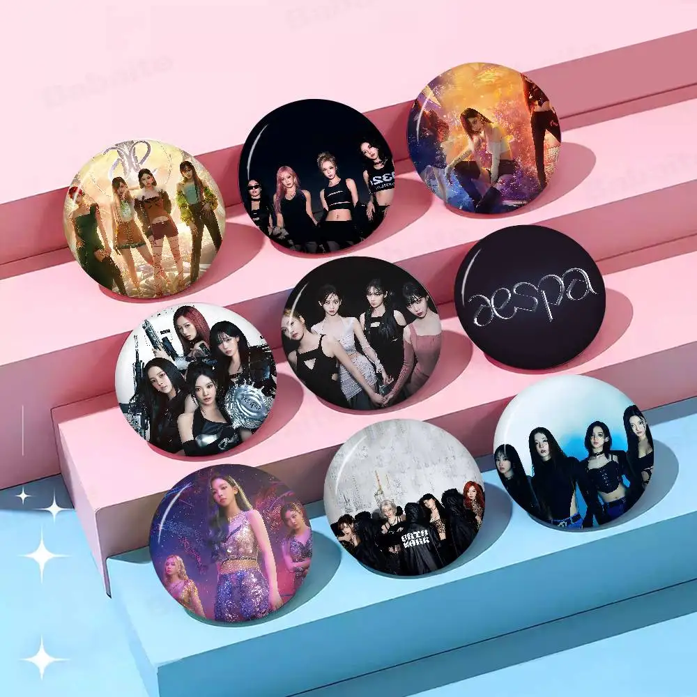 KPOP Korean Girl Group A-AespaS Photo Brooches Creative Round Badge Gifts Pins 32/44/58mm