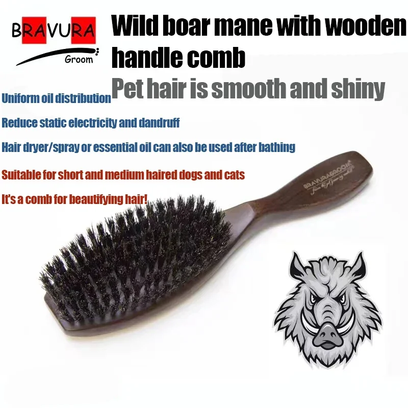 Black Sandalwood Pet Boar Bristle Comb Durable Grooming Tool with Handle for Animal Hair Care Ideal for Cats And Dogs