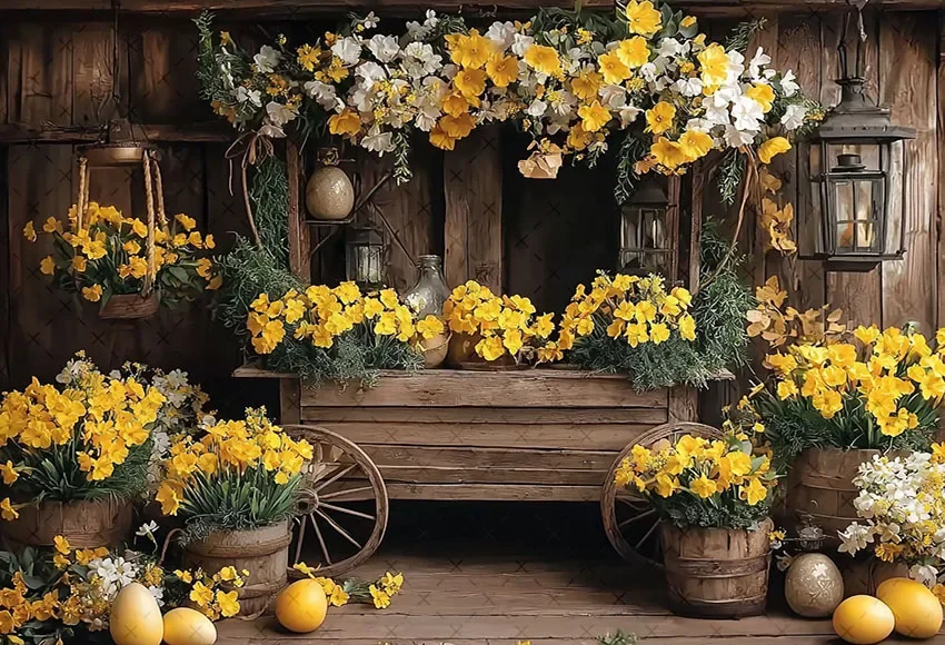 Mehofond Photography Background Spring Easter Retro Wood House Flowers Kids Birthday Party Portrait Decor Backdrop Photo Studio