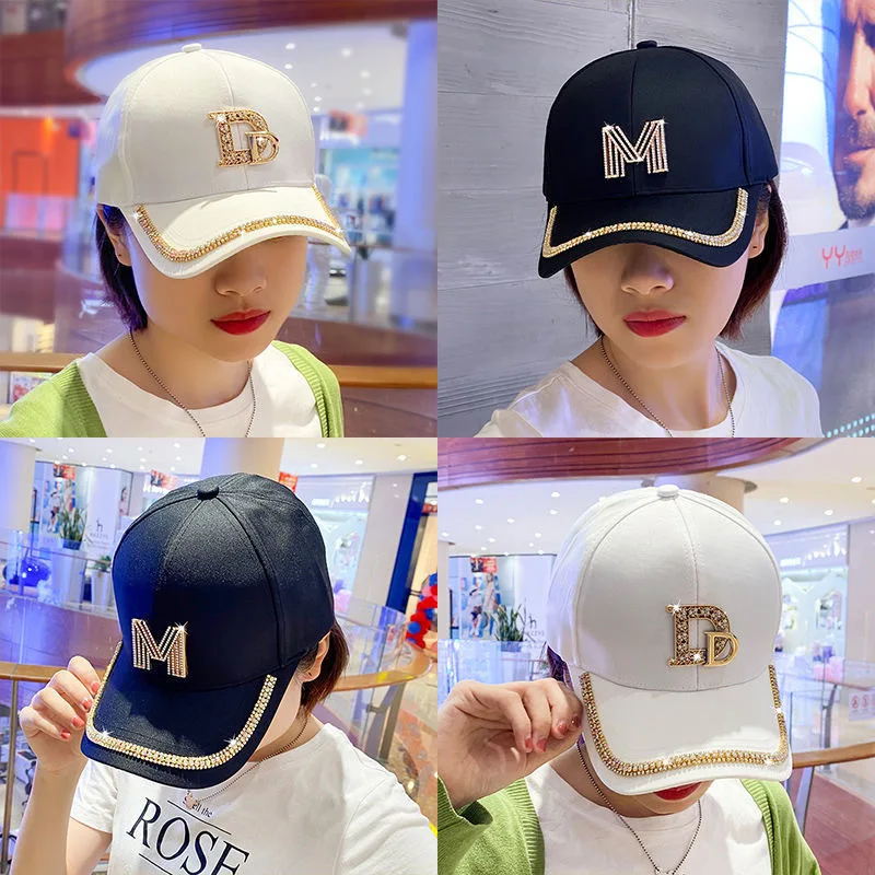 Trendy Designer Shiny Diamond Letters Baseball Caps for Women\'s Summer Visor Adjustable Snapback Cap Female Hat