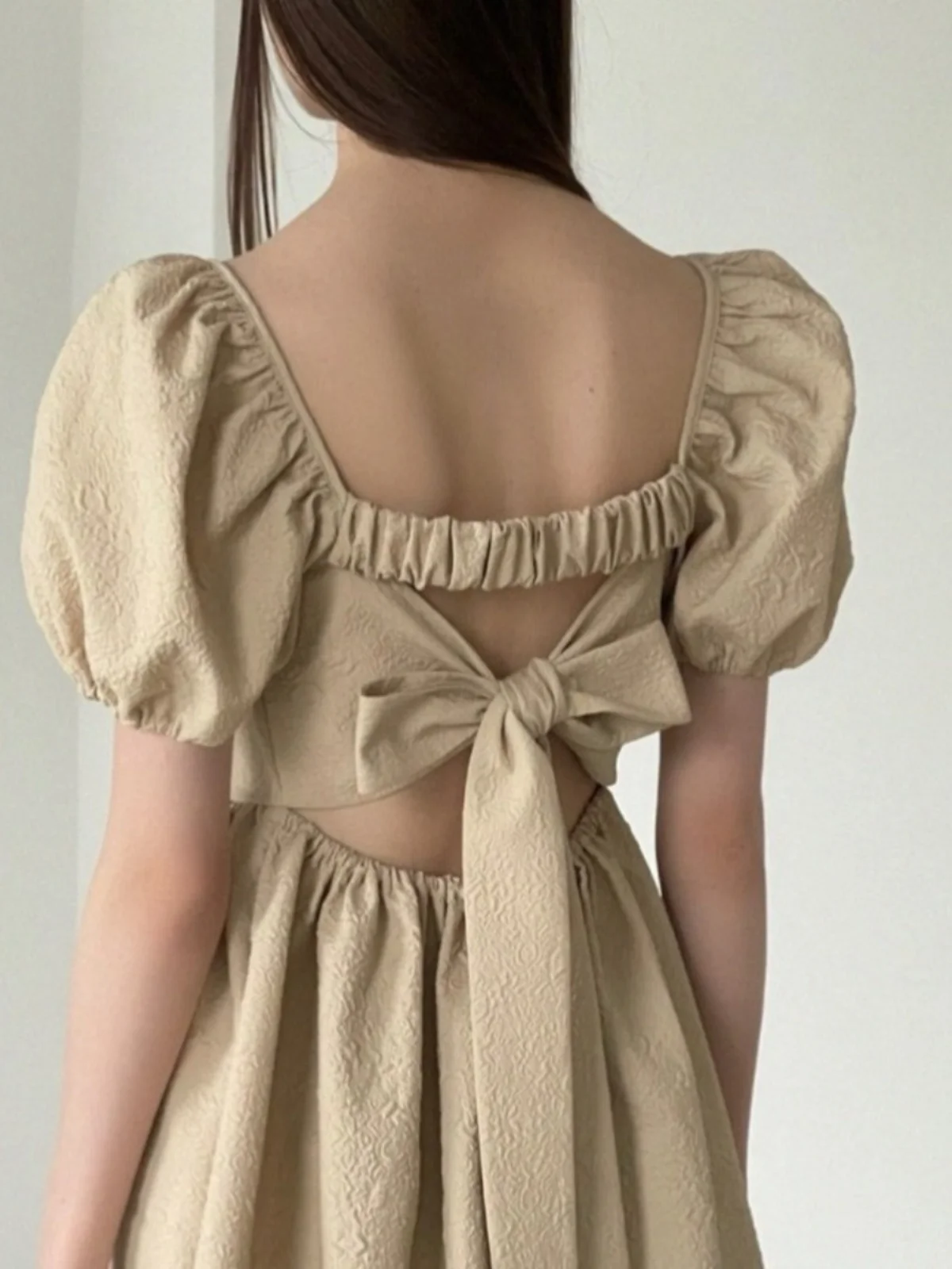 Chic White Bubble Sve irt Chemisier mi-long à col carré avec nœud pour femme