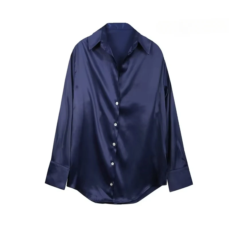 TRAF ZR-Blusa básica de popelina para mujer, Camisa lisa y elegante de manga larga, Estilo Vintage, Y2K, 2024