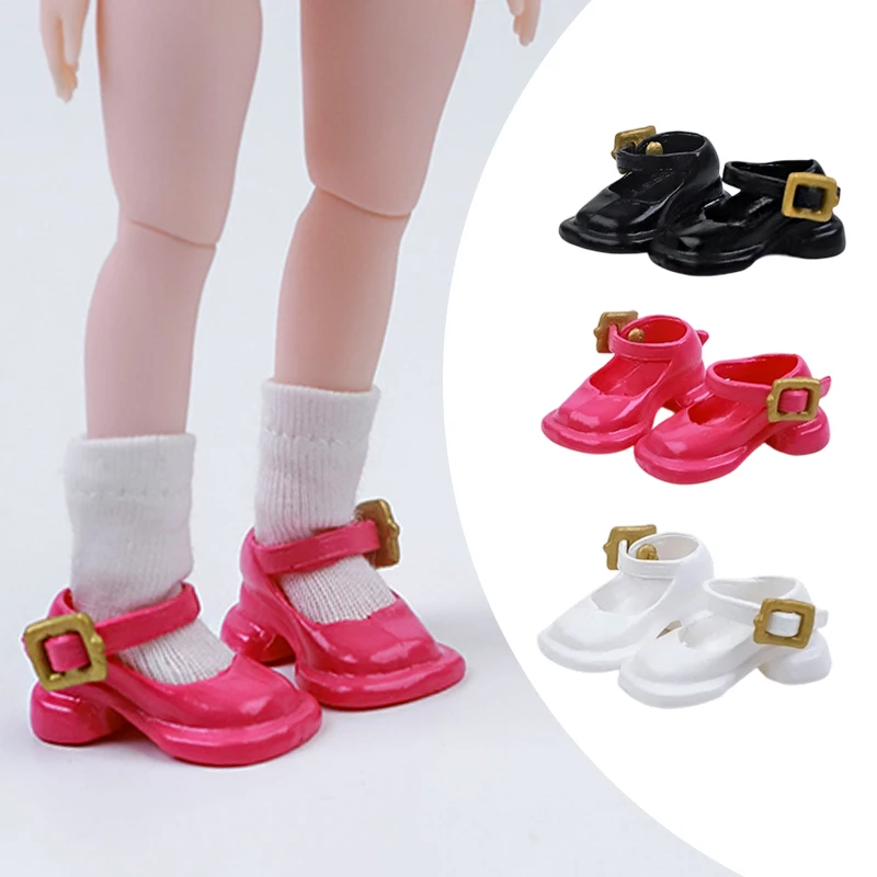 Doll Mary Jane Shoes Gold Buckle Thick Platform Sandals Black White Pink1/12 BJD Doll Blyth OB11 Barbie Doll Accessories Toy