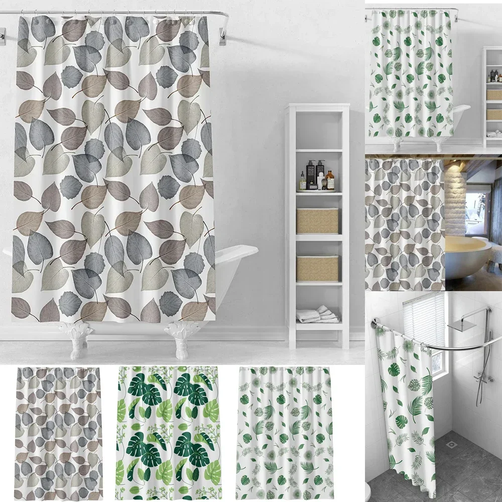 

Черно-белый лист, водонепроницаемая занавеска для душа PEVA, водонепроницаемые вкладыши для занавесок для ванной комнаты, 180*180 см с 12 крючками