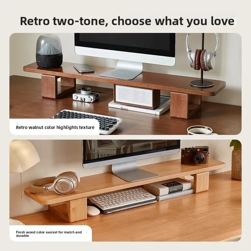 Modern Minimalist Walnut Wood Adjustable Monitor Stand Riser Heat Dissipation Office Desktop Shelf Organizer Home Decor Novelty