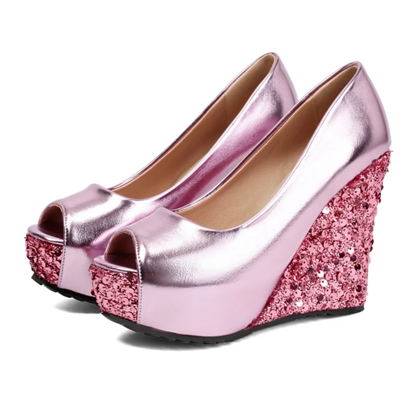 Luxury Women's High Heels Wedge Pumps Shoes Big Size Peep toe Pink Red Black Wedges Heeled Dress Wedding Party Shoes Ladies 2026 view 6