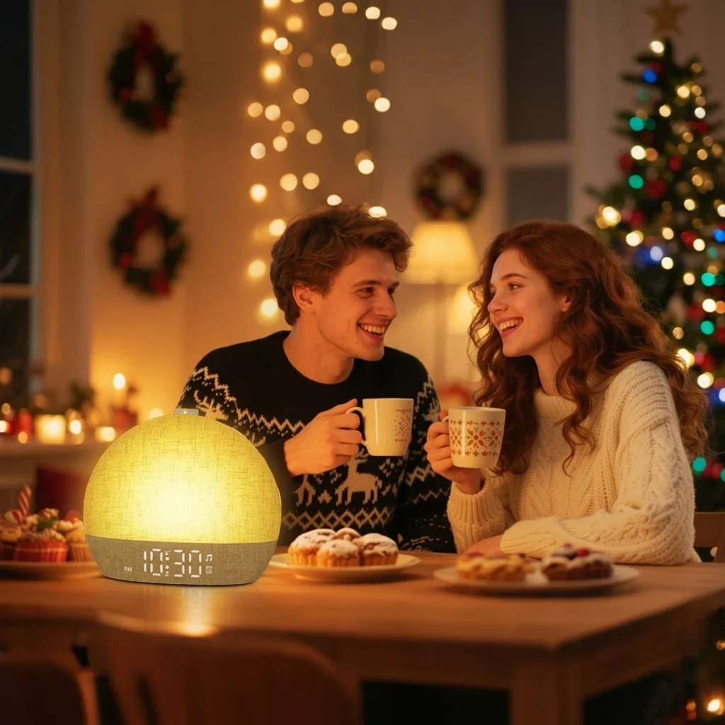 Wake Up Light Dimmable 12RGB Night Light for Heavy Sleepers Sunrise Alarm Clock White Noise Sound Machine with 30Soothing Sounds