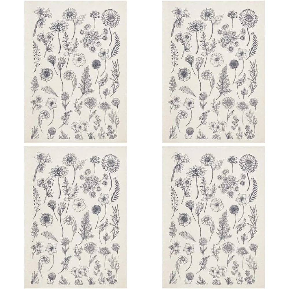4Sheets Sun Flowers Ceramic Decals Black Porcelain Underglaze Transfer Paper Pottery Ceramics Clay Transfer Paper for Handmade