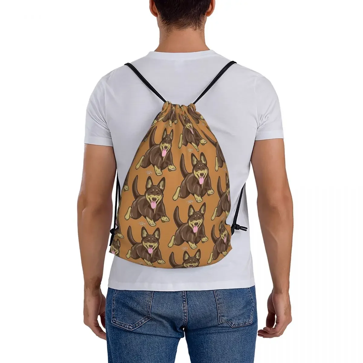 Kelpie-mochilas con cordón para hombre y mujer, morrales portátiles a la moda, con bolsillo, para libros y estudiantes