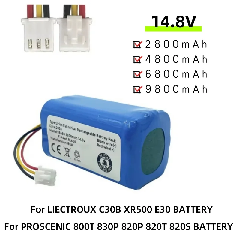 Аккумулятор 14,8 В, 3500 мАч, 2024 НОВЫЙ для E30B C30B liectroux, для литий-ионного пылесоса Prosenic 800T, 830p, 820p, 820T, 820S