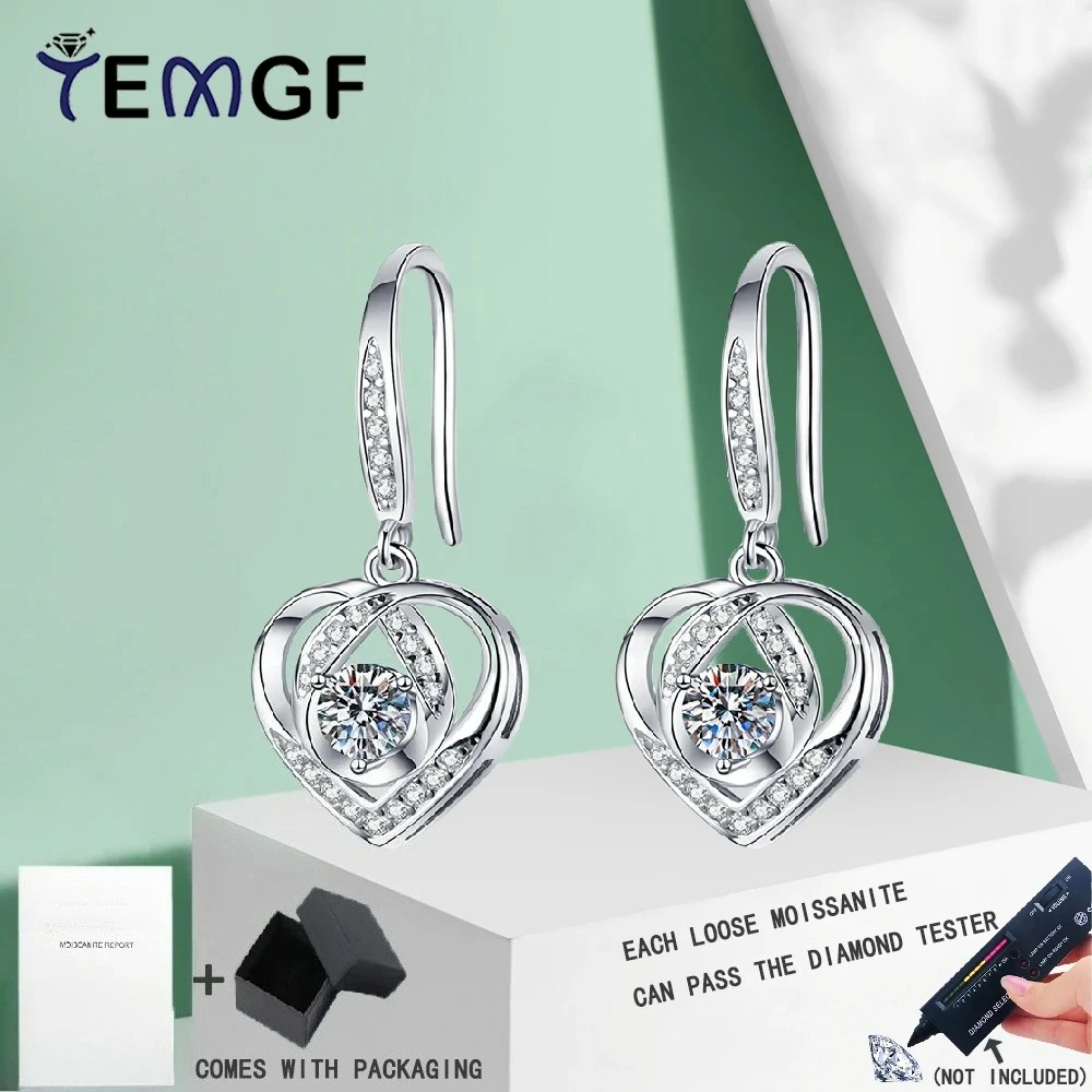 

TEMGF 925 Sterling Silver Love Studs 4mm Moissanite/Zircon Drop Earrings for Women Girl Romantic Sparkle Fine Jewelry 0.6CT/Pair